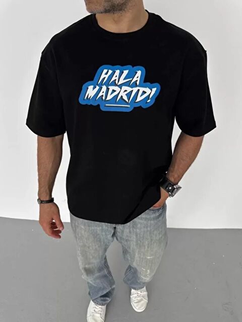 Jane's Unisex Bisiklet Yaka Baskılı Oversize T-Shirt - Siyah - S000528903-19351