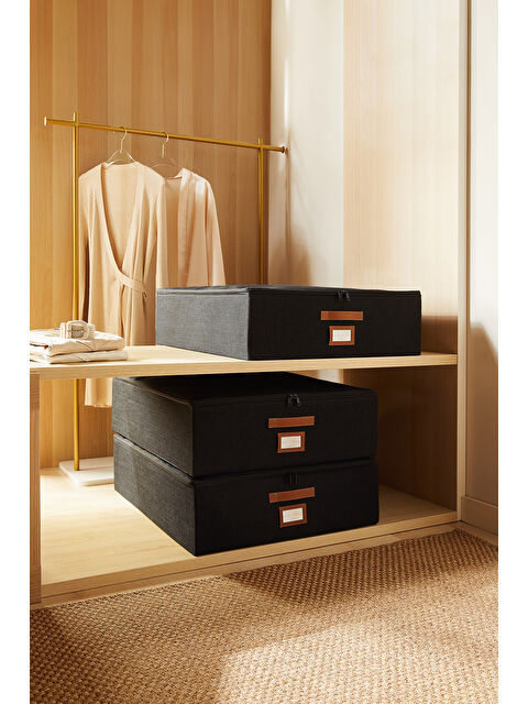 Ocean Home Textile 3'lü Siyah Renk Jüt Destekli Kutu Hurç Set 55 x 70 x 18 cm - S000493862-19351