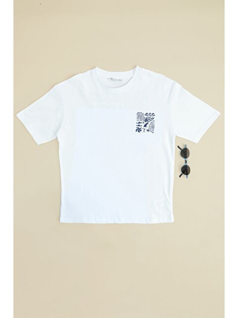 Fullamoda Sörf Baskılı Bisiklet Yaka Erkek Çocuk Oversize Tişört