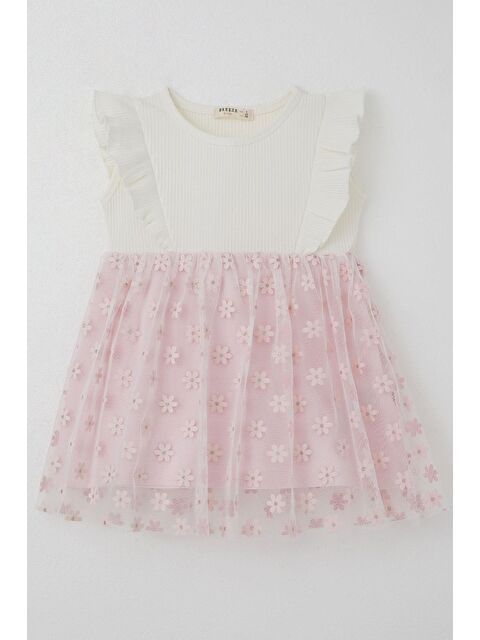 Breeze Kız Çocuk Elbise Eteği Çiçekli Tül Detaylı Ekru (3 Yaş) - S000401087-19965