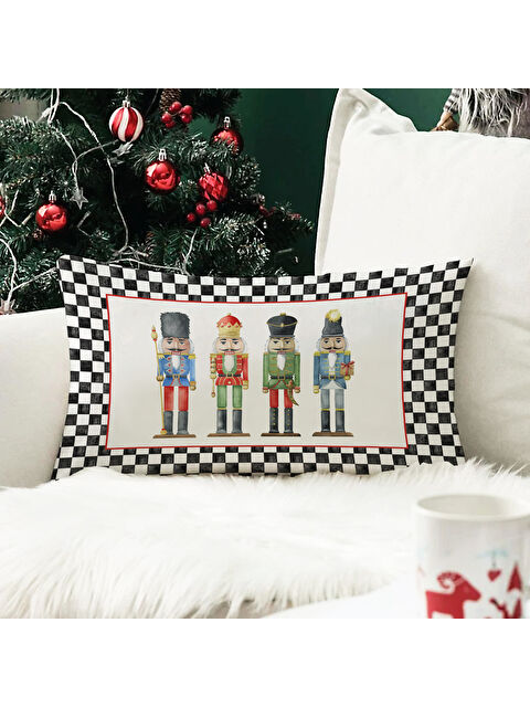 Evmila Yılbaşı Temalı Kurşun Asker Desenli Kadife Kırlent Kılıfı 35x55 cm - S000285287-23173