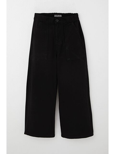 Breeze Kız Çocuk Gabardin Pantolon Geniş Paça Beli Lastikli Siyah (5-9 Yaş) - S000401062-19351