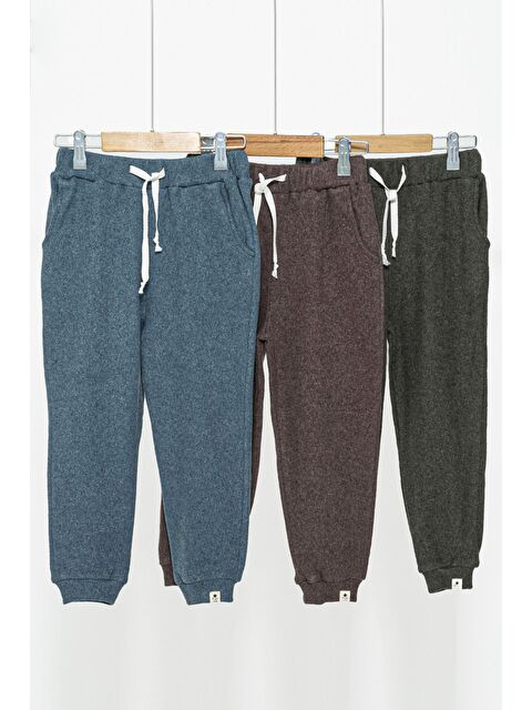 For You Kids 3'Lü Mavi Kahve Yeşil Cepli Jogger Set - S000150956-37378