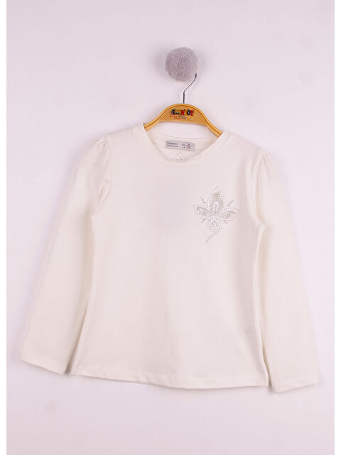 Toontoykids Kız Çocuk Göğsü Çiçek Nakışlı T-Shirt