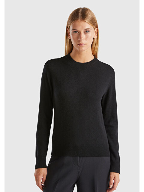 United Colors Of Benetton Kadın Siyah %100 Kaşmir Bisiklet Yaka Düz Kazak - S000434756-19351