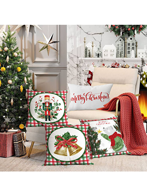 Evmila 4 lü Yılbaşı Temalı Kadife Kırlent Kılıfı 43x43 cm - S000285273-23173