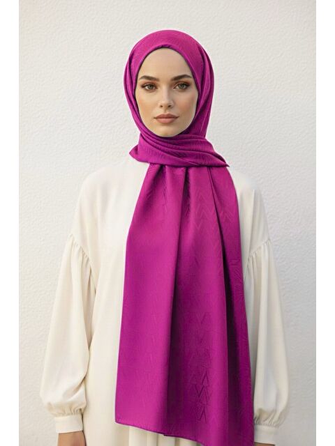 Mizalle & YAQA Filigran Desenli Jakarlı Fuşya Şal - S000502657-18686