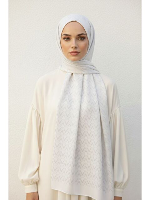 Mizalle & YAQAFiligran Desenli Jakarlı Beyaz Şal - S000502657-20063