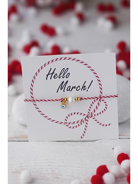 New Obsessions Baba Marta Marteniçka Kırmızı Beyaz İp İncili Şans Bileklik Kartlı - S000502661-37330