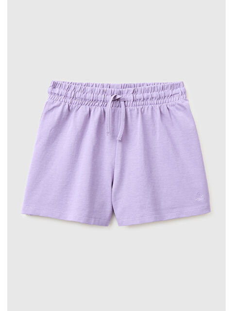 United Colors Of Benetton Kız Çocuk Lila İşleme Logo Detaylı Regular Fit Bermuda Şort