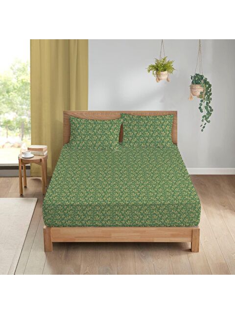 Evmila Sarı Yaprak Desen Baskılı Çift Kişilik 180x200 Çarşaf Takımı - S000124266-23173