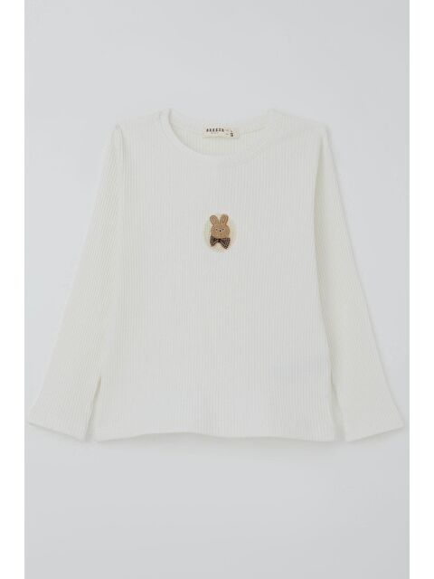 Breeze Kız Çocuk Uzun Kollu Tişört Papyonlu Tavşancık Arma Aksesuarlı Ekru (1.5-5 Yaş) - S000515106-19965