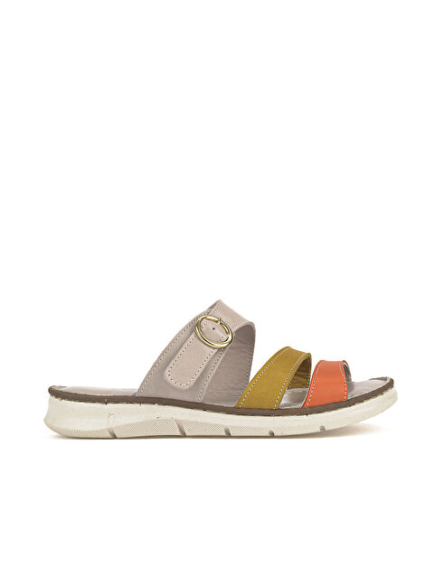 Ziya Ayakkabı Kadın Hakiki Deri Konfor Terlik 1611051Z7102 Silver