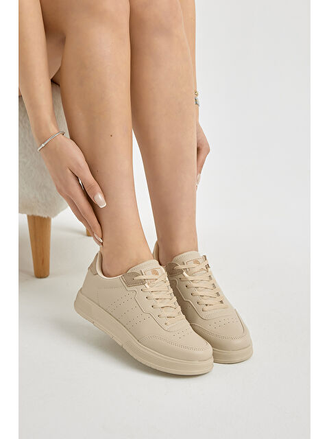 TONNY BLACK Unisex Krem Hafif Faylon Taban Bağcıklı Günlük Spor Ayakkabı - S000493863-19966