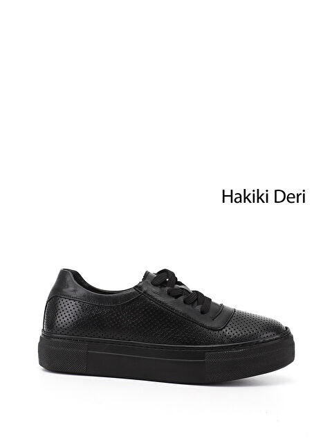 GÖNDERİ(R) Kadın SİYAH Bağcıklı Dolgu Taban Hakiki Deri Sneaker - S000493253-19351