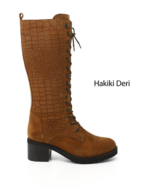 GÖNDERİ(R) Kadın KAHVERENGİ-TABA Fermuarlı Kalın Topuklu Hakiki Deri Postal Çizme - S000496891-37323