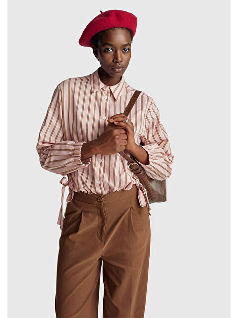 United Colors Of Benetton Kadın Pembe Viskoz Karışımlı Çizgili Altı Lastikli Relaxed Fit Gömlek - S000514131-20024