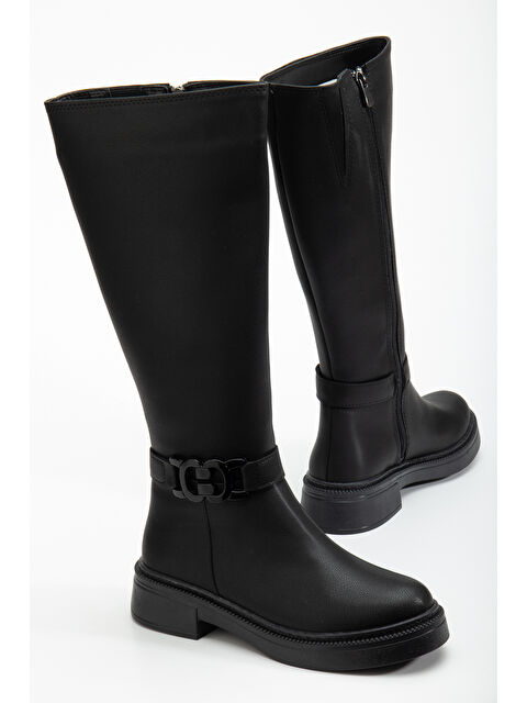 TONNY BLACK Kadın Siyah Cilt Kalın Termo Taban Tokalı Fermuarlı Çizme - S000493864-14430