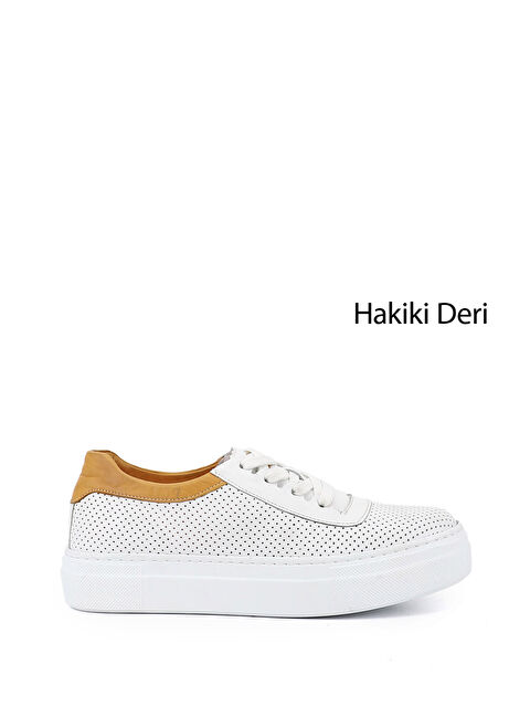 GÖNDERİ(R) Kadın CANLI BEYAZ Bağcıklı Dolgu Taban Hakiki Deri Sneaker - S000493253-21165