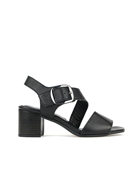 Ziya Ayakkabı Kadın Hakiki Deri Topuklu Sandalet 1611050Z8415 Siyah