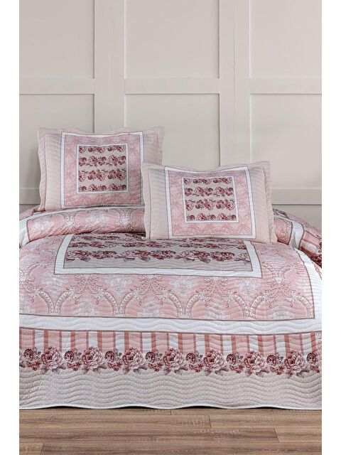 Çeyiz Diyarı Ventora Baskılı Kapitoneli Çift Kişilik Yatak Örtüsü Pudra - S000493270-7152