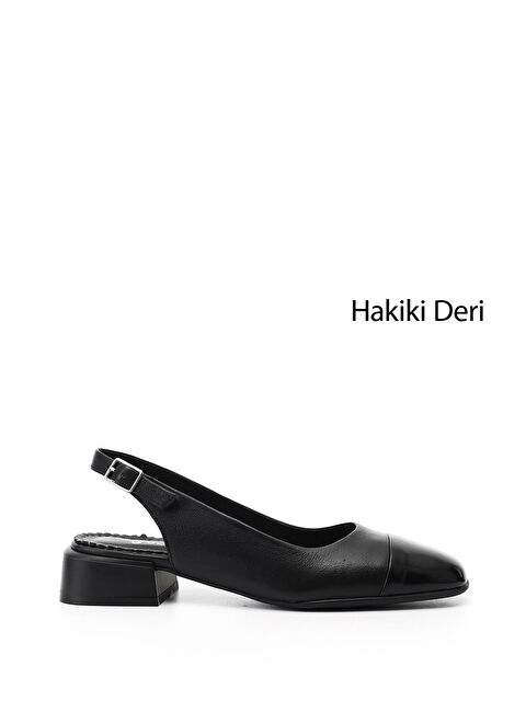 GÖNDERİ(R) Kadın SİYAH Kalın Topuklu Arkası Açık Hakiki Deri Ayakkabı - S000494522-19351