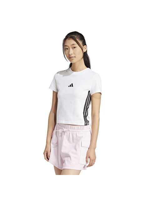 Adidas Essentials 3-Stripes Slim Baby Kadın Beyaz Yuvarlak Yaka Tişört - S000355640-20063