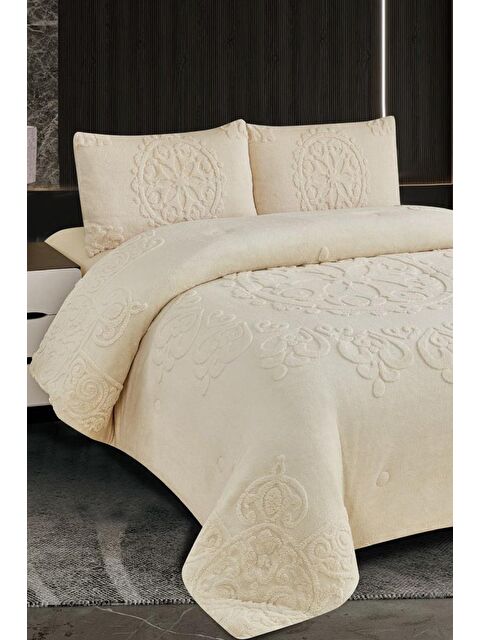 Çeyiz Diyarı Lidya Dolgulu Akrilik Çift Kişilik Yatak Örtüsü Krem - S000493277-19966