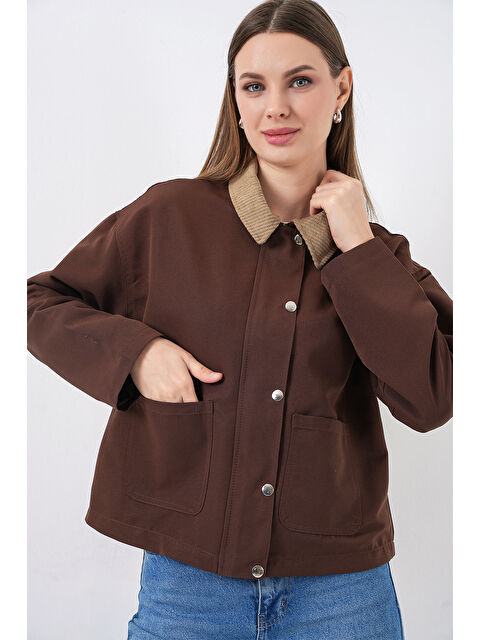 Bigdart Kadın Cep Detaylı Kısa Ceket 5975 - Kahverengi - S000489823-19413