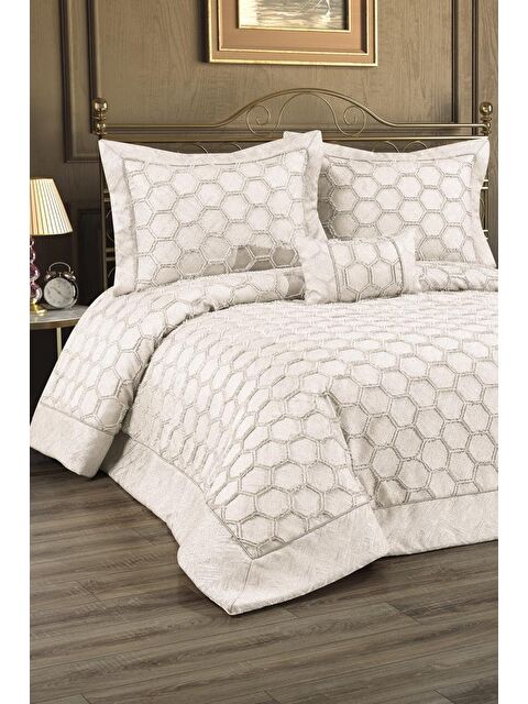 Çeyiz Diyarı Deste Dolgulu Pamuklu Çift Kişilik Yatak Örtüsü Krem - S000493279-19966