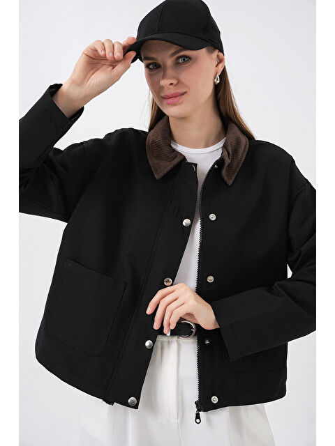 Bigdart Kadın Cep Detaylı Kısa Ceket 5975 - Siyah - S000489823-19351
