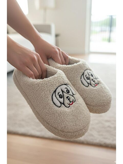 Oksit Ft 102 Köpek Nakışlı Kadın Ev Terliği Pelüş Terlik Çeyiz ve Bohça Terliği Ses Yapmaz Kalın Taban - S000446384-19965
