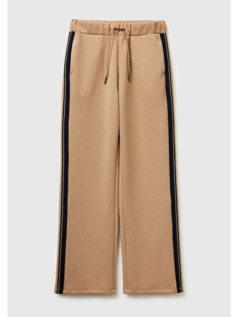 United Colors Of Benetton Kadın Bej Pamuk ve Modal Karışımlı Yanları Şeritli Düz Paça Eşofman Altı - S000523985-19928