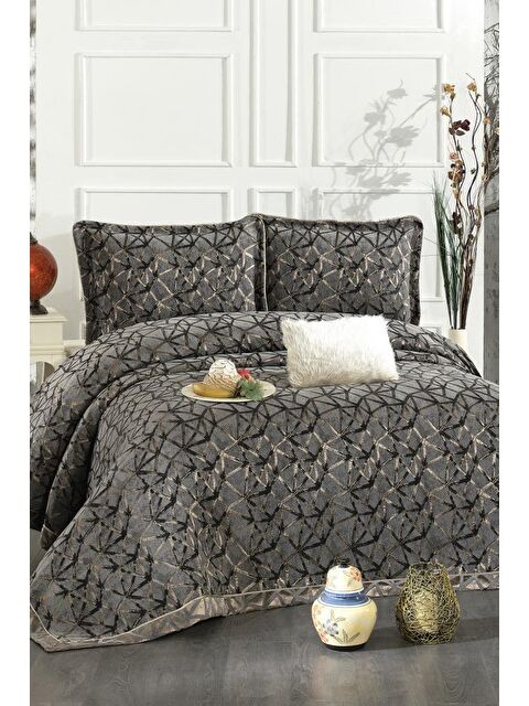 Çeyiz Diyarı Eliz Şönil Çift Kişilik Yatak Örtüsü 260x260 cm Antrasit - S000493286-29666