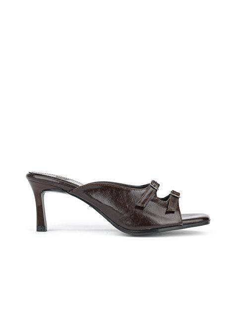 Ziya Ayakkabı Kadın Topuklu Terlik 161996Z612 Kahve