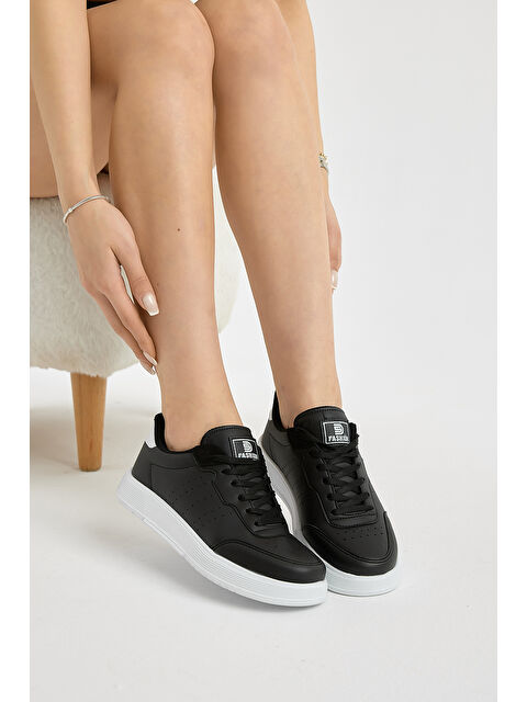 TONNY BLACK Unisex Siyah Beyaz Hafif Faylon Taban Bağcıklı Günlük Spor Ayakkabı - S000493863-37424