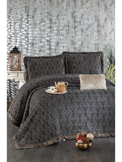 Çeyiz Diyarı Podyum Şönil Çift Kişilik Yatak Örtüsü 260x260 cm Antrasit - S000493288-29666