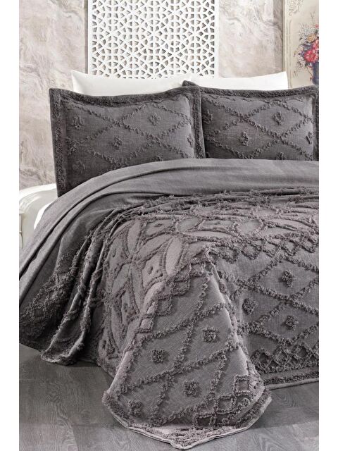 Çeyiz Diyarı Umay Şönil Çift Kişilik Yatak Örtüsü Antrasit - S000493289-29666