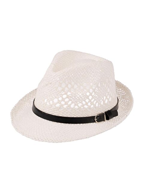 C&City Erkek Kemer Detaylı Hasır Fötr Şapka Y24750-09 Beyaz - S000388365-20063