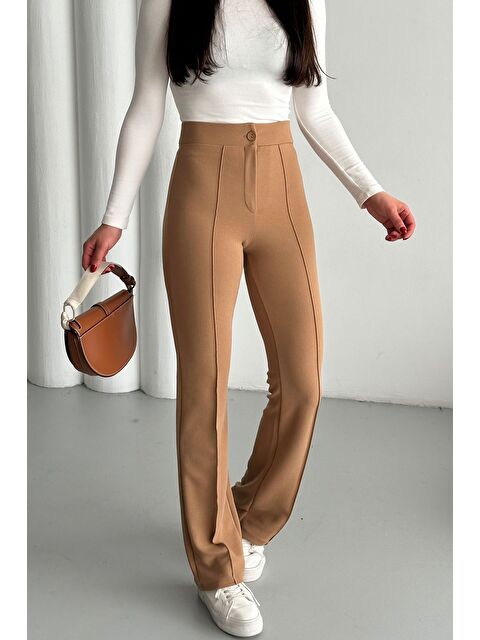 Trendseninle Kadın Camel Elastanlı Palazzo Yüksek Bel Pantolon - S000369548-4557