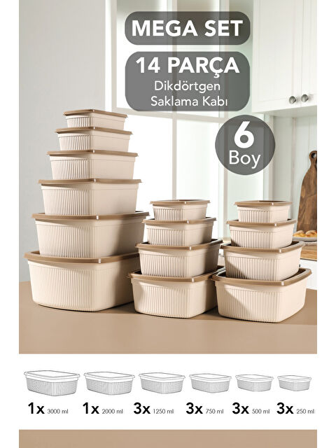 Meleni Home 14'lü Çizgili Dikdörtgen Gıda Saklama Kabı Seti
