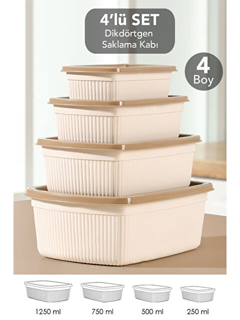 Meleni Home 4'lü Çizgili Dikdörtgen Gıda Saklama Kabı Seti