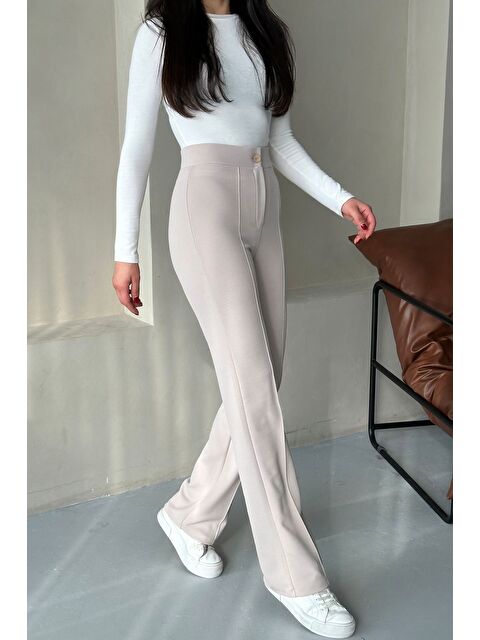 Trendseninle Kadın Bej Elastanlı Palazzo Yüksek Bel Pantolon - S000369548-19928