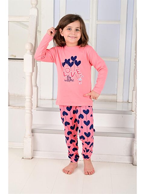 Vitmo Kız Çocuk Uzun Kollu Pijama Takımı Ballon Hearth Somon - S000388368-24085