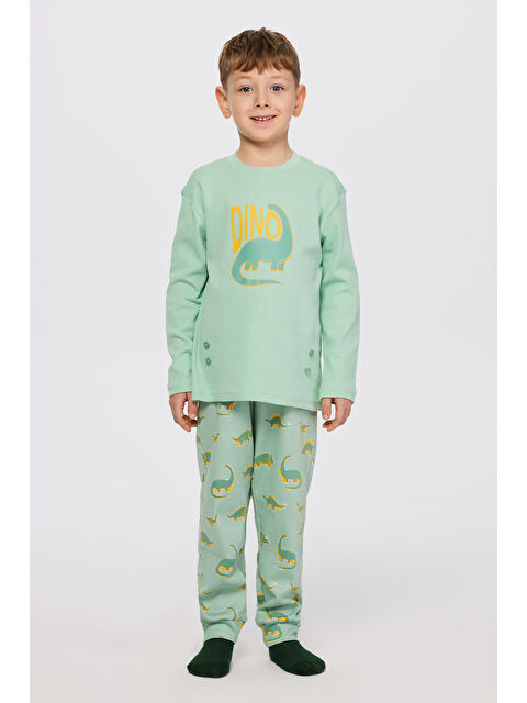 Panço Erkek Çocuk Dinozor Desenli Turkuaz Pijama Takımı - S000523988-20055