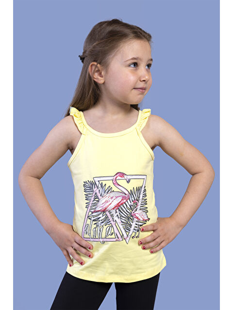 Toontoykids Kız Çocuk Fırfır Detaylı Flamingo Kabartma Baskılı Atlet