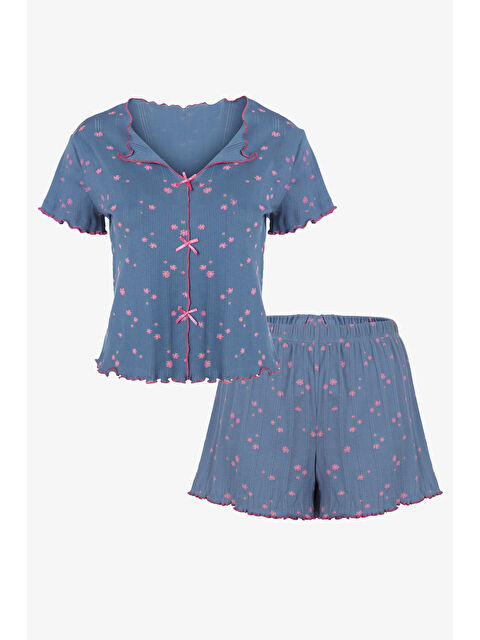 Koza İç Giyim Kadın Çiçek Desenli Fiyonklu Kaşkorse Kısa Kollu Şort Takım - S000355654-37373