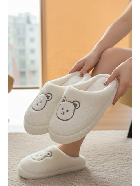 Oksit Ft 103 Panda Nakışlı Kadın Ev Terliği Pelüş Terlik Çeyiz ve Bohça Terliği Ses Yapmaz Kalın Taban - S000446385-20063