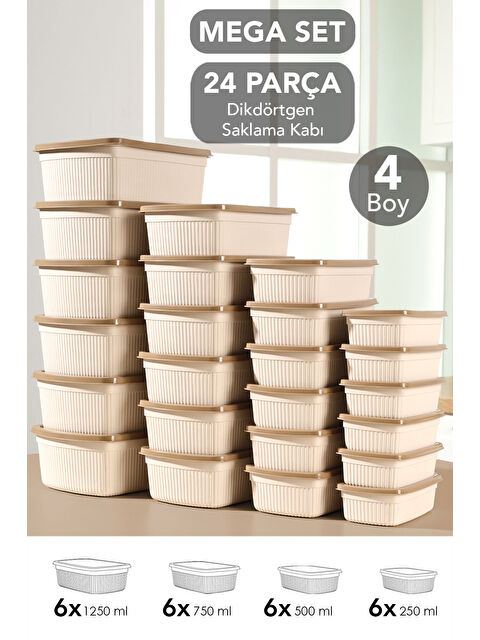 Meleni Home 24'lü Çizgili Dikdörtgen Gıda Saklama Kabı Seti