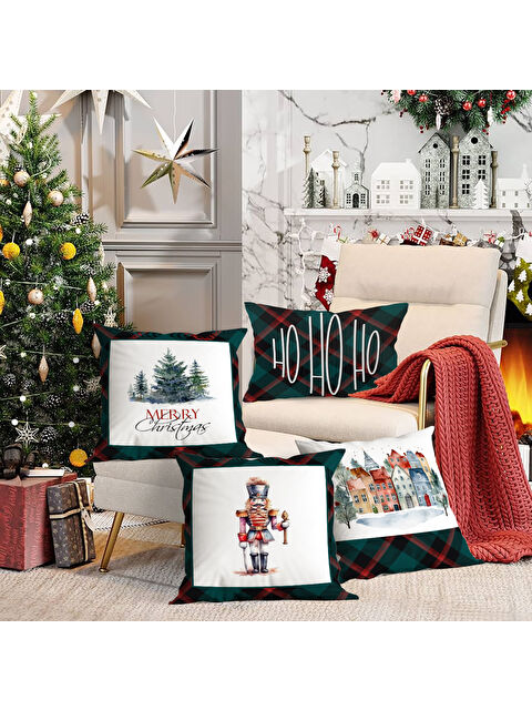 Evmila 4 lü Yılbaşı Temalı Kadife Kırlent Kılıfı 43x43 cm - S000285272-23173